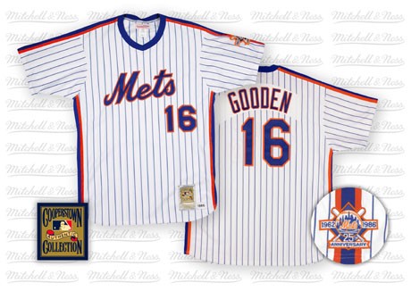 Brand New York Mets 16 Dwight Gooden White Blue Strip Home Throwback MLB Jersey